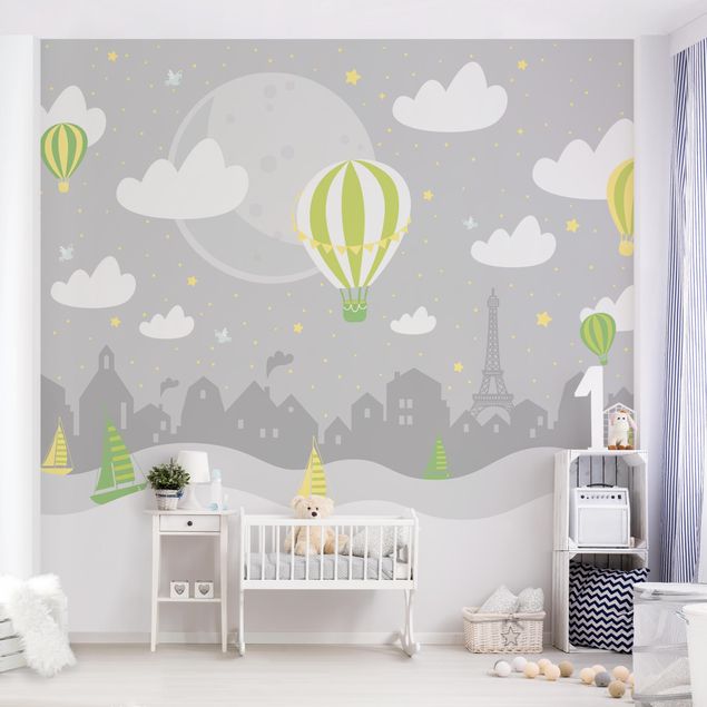 Wallpapers sky Paris With Stars And Hot Air Balloon In Grey