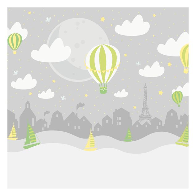 Adhesive wallpaper Paris With Stars And Hot Air Balloon In Grey
