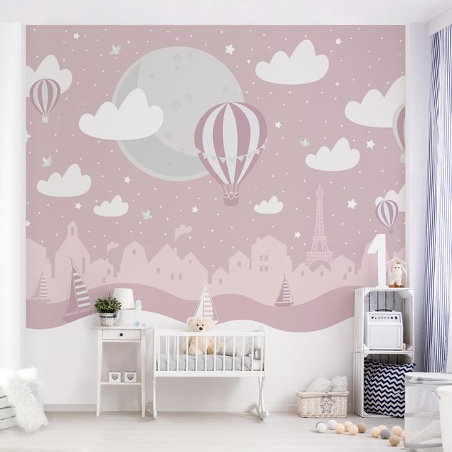Kids room decor Paris With Stars And Hot Air Balloon In Pink