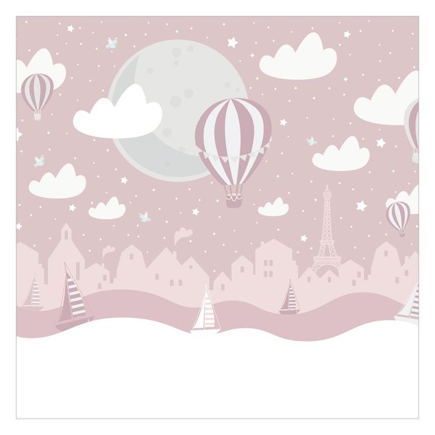 Peel and stick wallpaper Paris With Stars And Hot Air Balloon In Pink