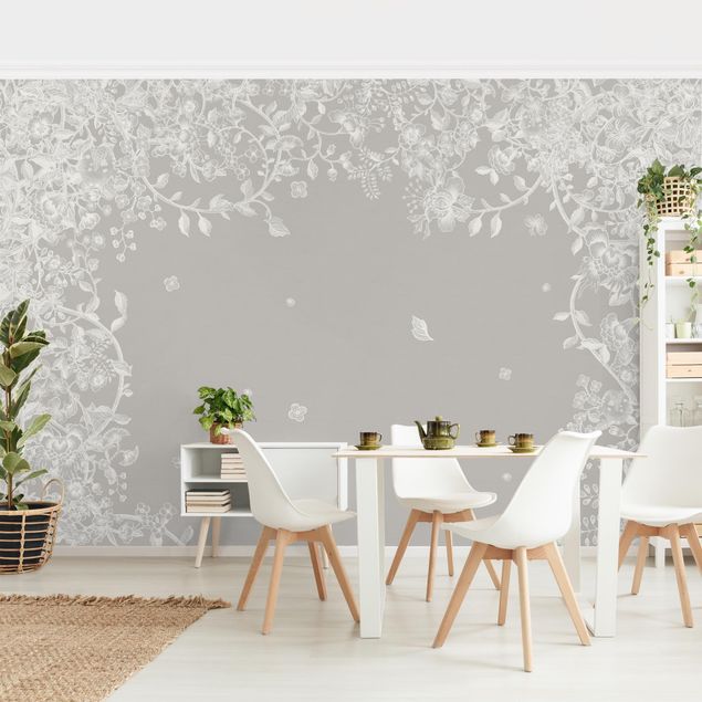Retro wallpaper Pastel Flower Tendrils Chinoiserie