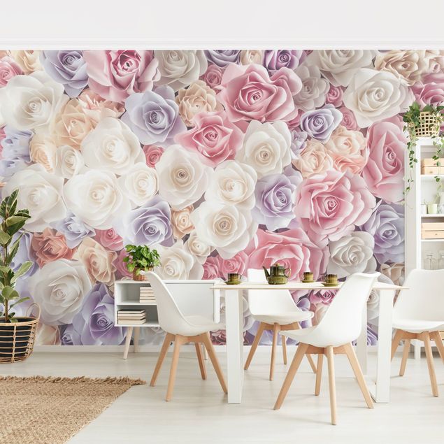 Modern wallpaper designs Pastel Paper Art Roses