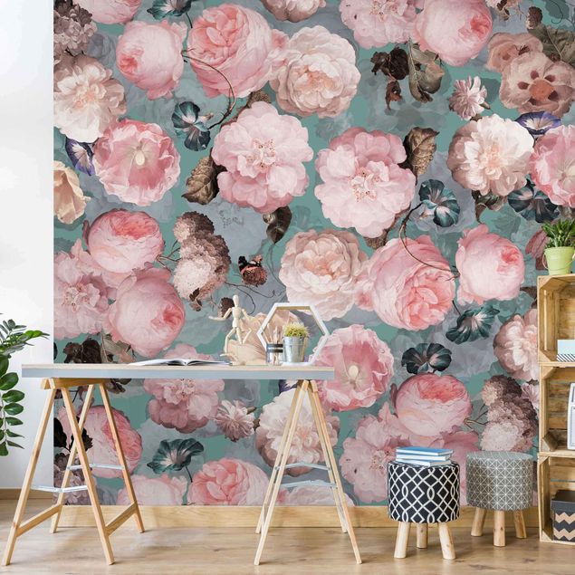 Rose flower wallpaper Pastel Dream Of Roses On Blue