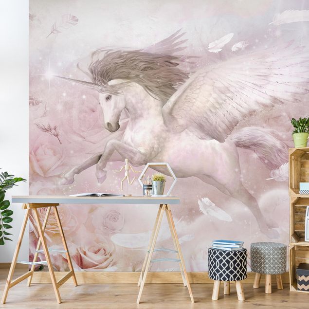 Rose flower wallpaper Pegasus Unicorn With Roses