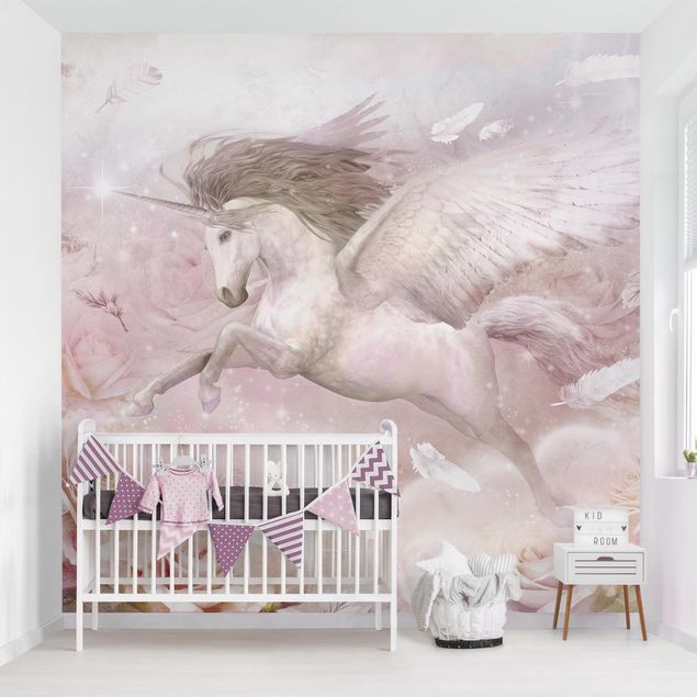 Nursery decoration Pegasus Unicorn With Roses