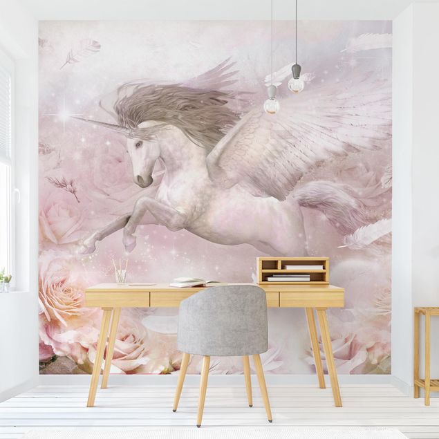 Wallpapers animals Pegasus Unicorn With Roses