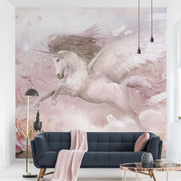Modern wallpaper designs Pegasus Unicorn With Roses