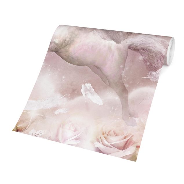 Aesthetic pink wallpaper Pegasus Unicorn With Roses