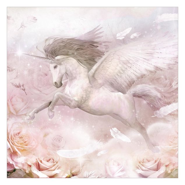 Adhesive wallpaper Pegasus Unicorn With Roses