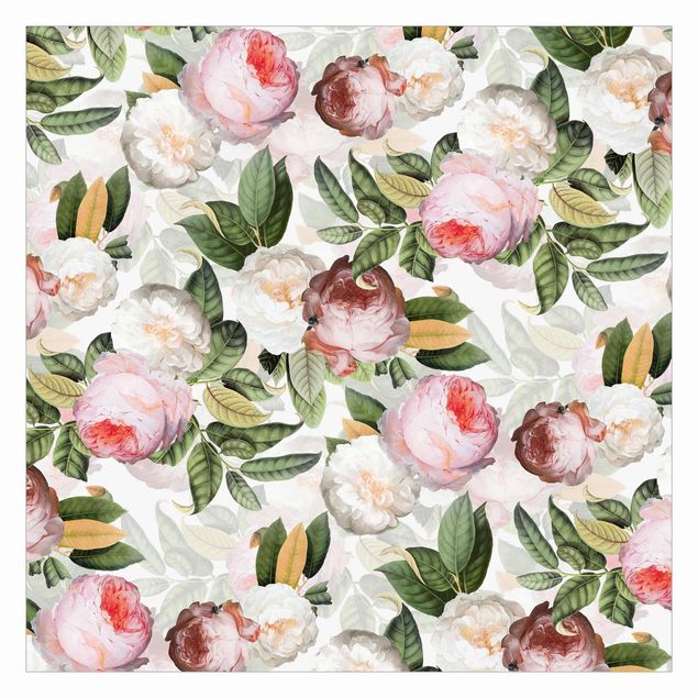 Aesthetic pink wallpaper Peonies With Leaves
