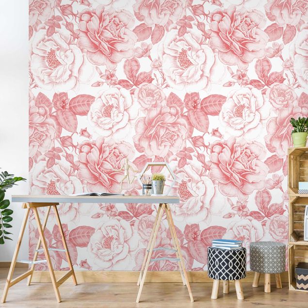 Wallpapers modern Peony Pattern Pink