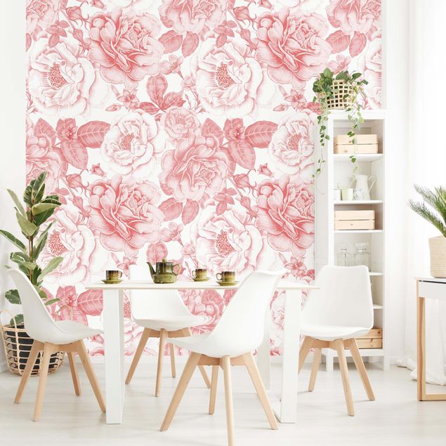 Wallpapers modern Peony Pattern Pink