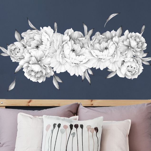 Wall stickers rose Peonies set - black and white bright