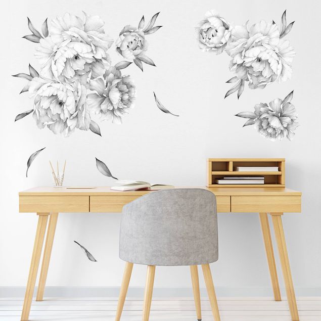 Wall stickers flower Peonies set - black and white bright