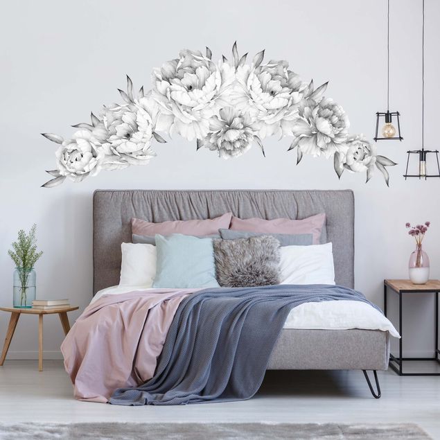 Leaf wall stickers Peonies set - black and white bright