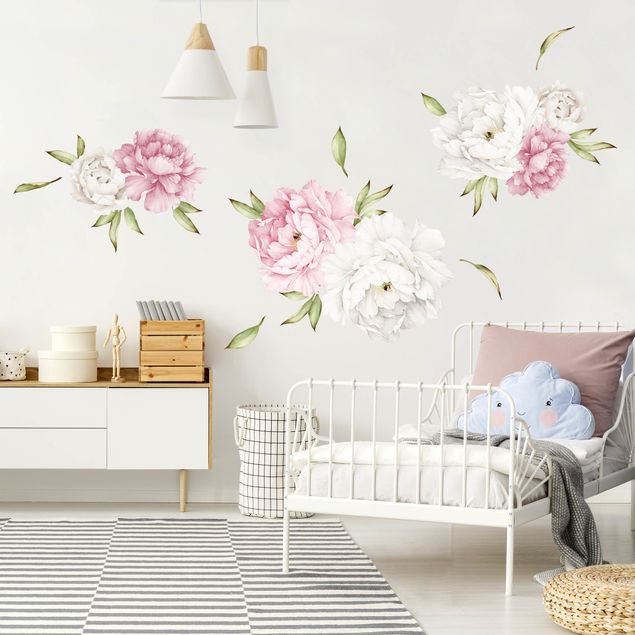 Leaf wall stickers Peonies set rosé white