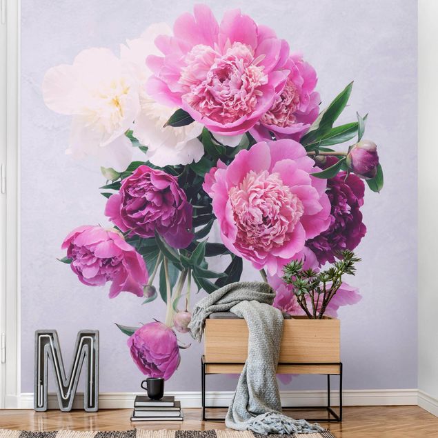 Wallpapers modern Peonies Shabby Pink White