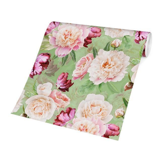 Wallpapers patterns Peonies On Mint Green