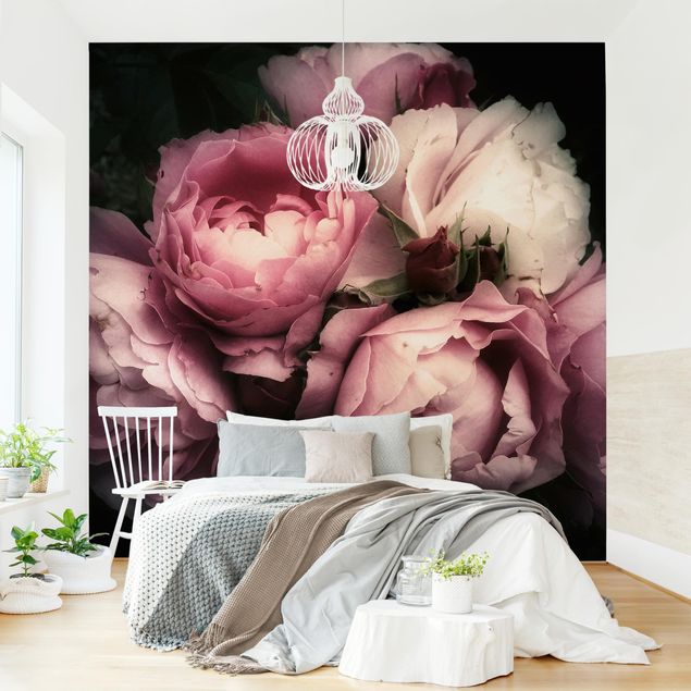 Rose flower wallpaper Peony Black Shabby Backdrop