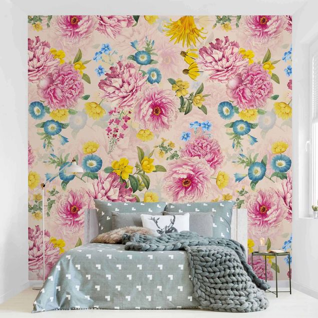 Floral wallpaper Peony Pattern With Yellow