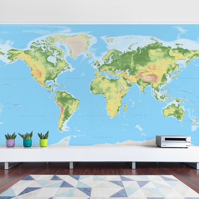 World map wallpaper Physical World Map