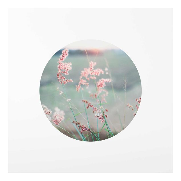 Green art prints Pink Flowers In A Circle