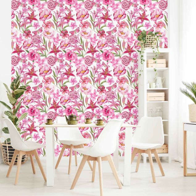 Floral wallpaper Pink Flowers With Butterflies