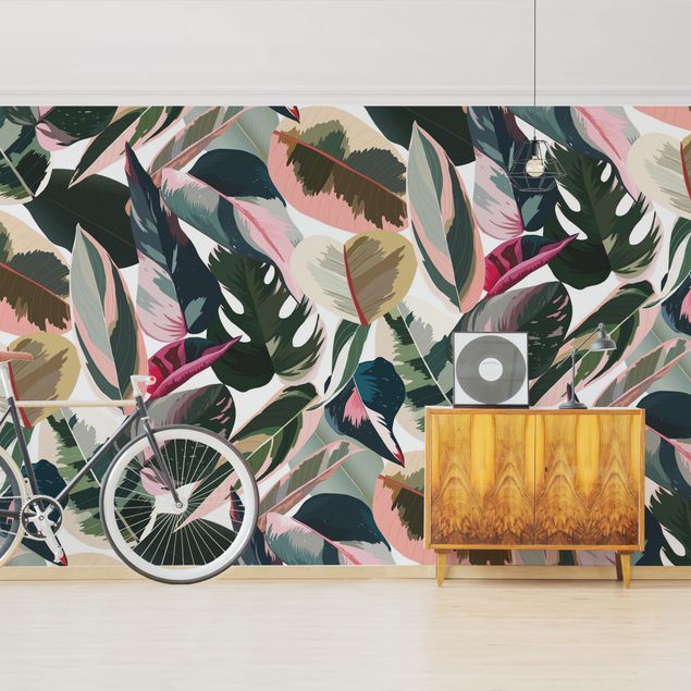Wallpapers modern Pink Tropical Pattern XXL
