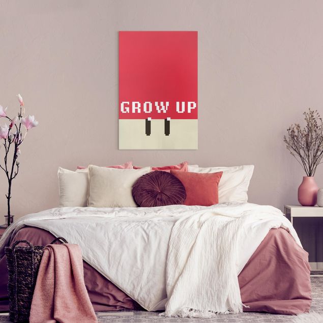Prints modern Pixel Text Grow Up In Red