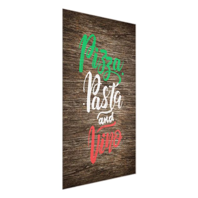 Modern art prints Pizza Pasta and Vino On Wooden Board