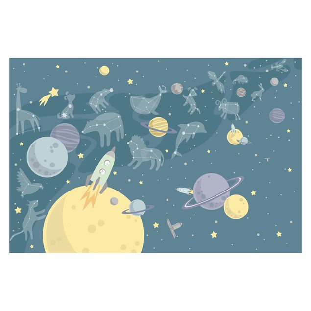 blue wall mural Planets With Zodiac And Missiles