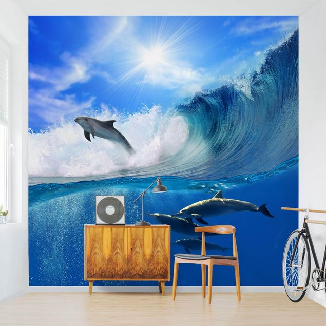 Wallpaper beach Playing Dolphins
