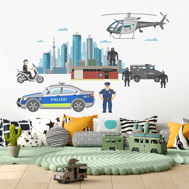 Wall stickers police Police and police cars set