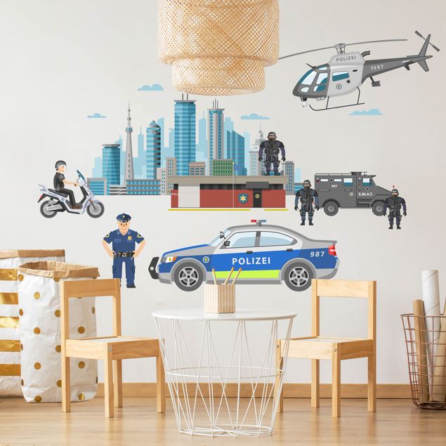 3d wall art stickers Police and police cars set