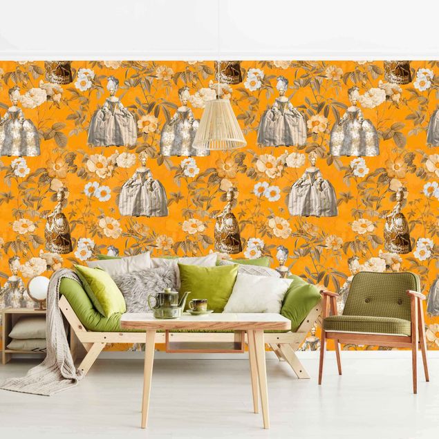 Wallpapers patterns Opulent Dress In The Garden On Orange