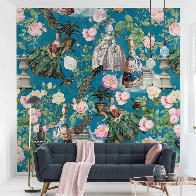 Contemporary wallpaper Opulent Dress In A Rose Garden On Blue