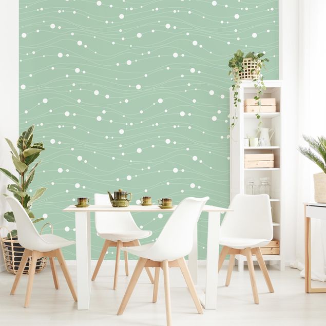 Modern wallpaper designs Dots On Wave Pattern In Front Of Mint