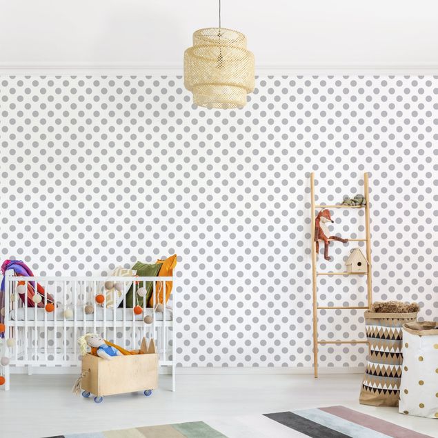 Geometric shapes wallpaper Dots Grey On White