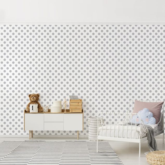 Contemporary wallpaper Dots Grey On White