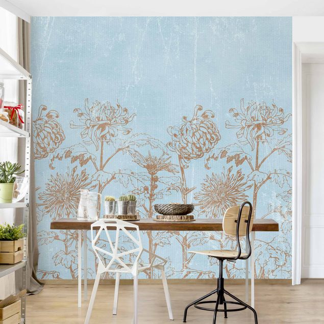 Contemporary wallpaper Etching In Blue