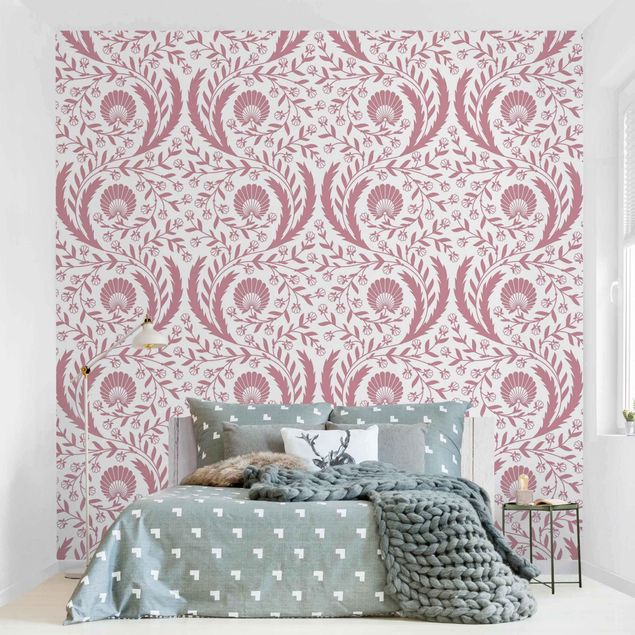 Wallpapers ornaments Tendrils with Fan Flowers in Antique Pink