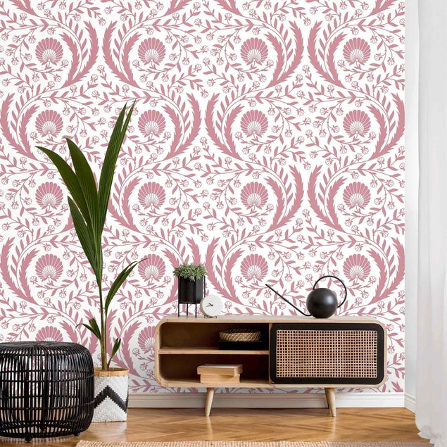 Floral wallpaper Tendrils with Fan Flowers in Antique Pink