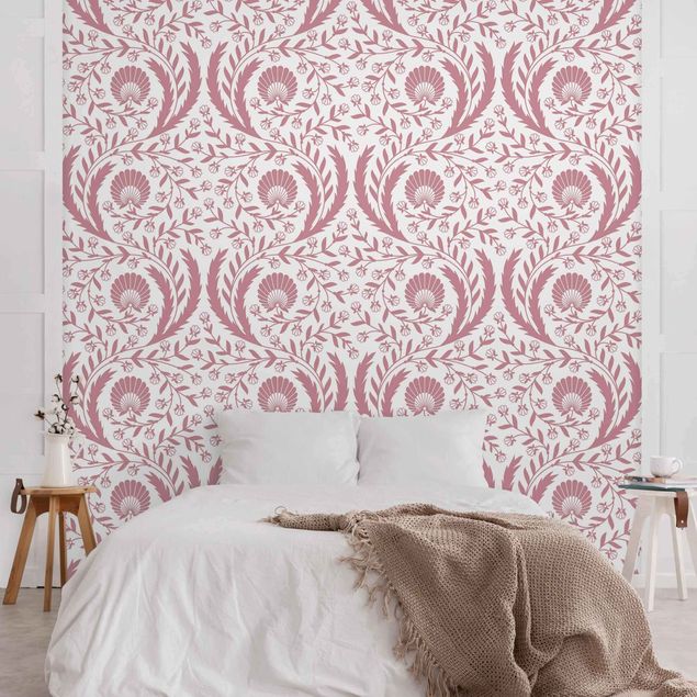 Contemporary wallpaper Tendrils with Fan Flowers in Antique Pink