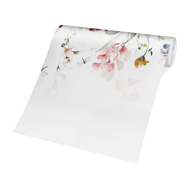 Wallpapers modern Tendril Flowers with Butterflies Watercolour
