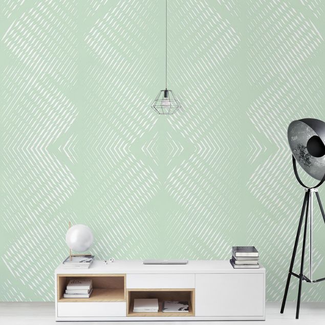 Wallpapers geometric Rhombic Pattern With Stripes In Mint Colour