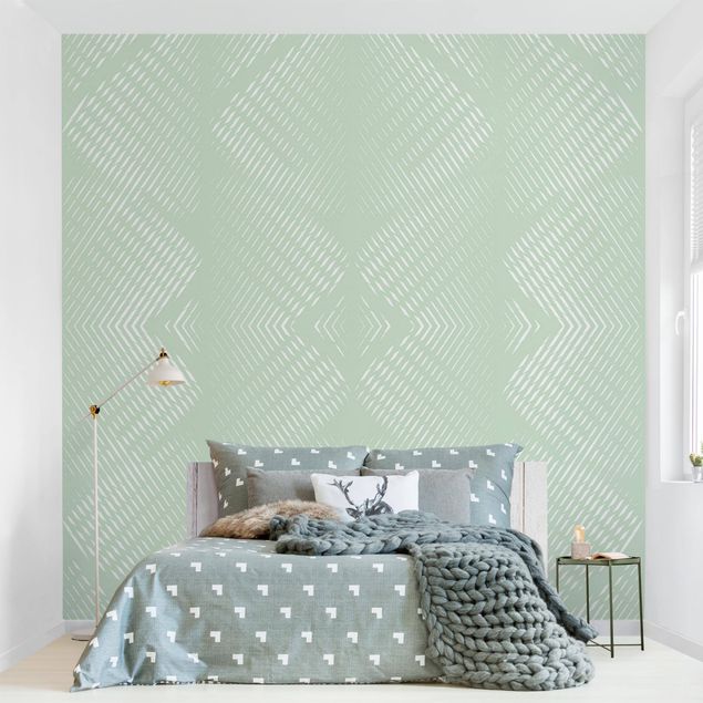 Retro wallpaper Rhombic Pattern With Stripes In Mint Colour