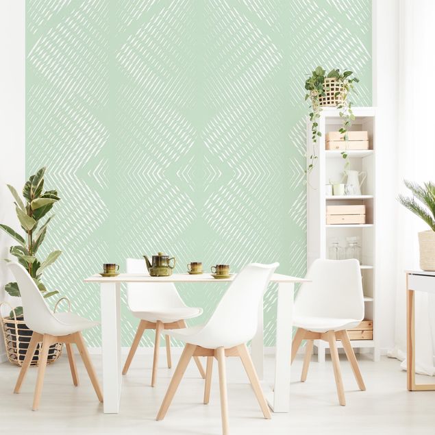 Wallpapers modern Rhombic Pattern With Stripes In Mint Colour