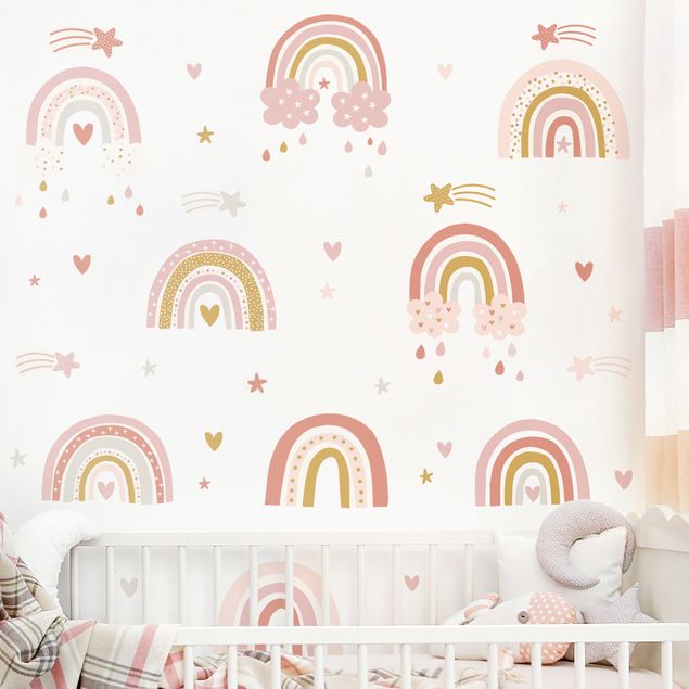 Kids room decor Rainbows Shades of Pink Set