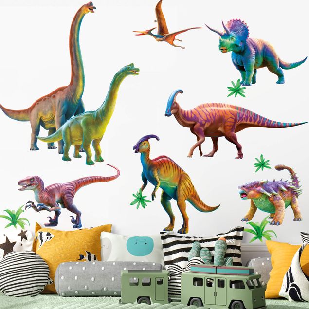Nursery decoration Rainbow dinosaur set