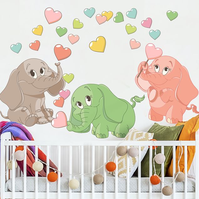 Nursery decoration Rainbow elephant babies with colorful hearts